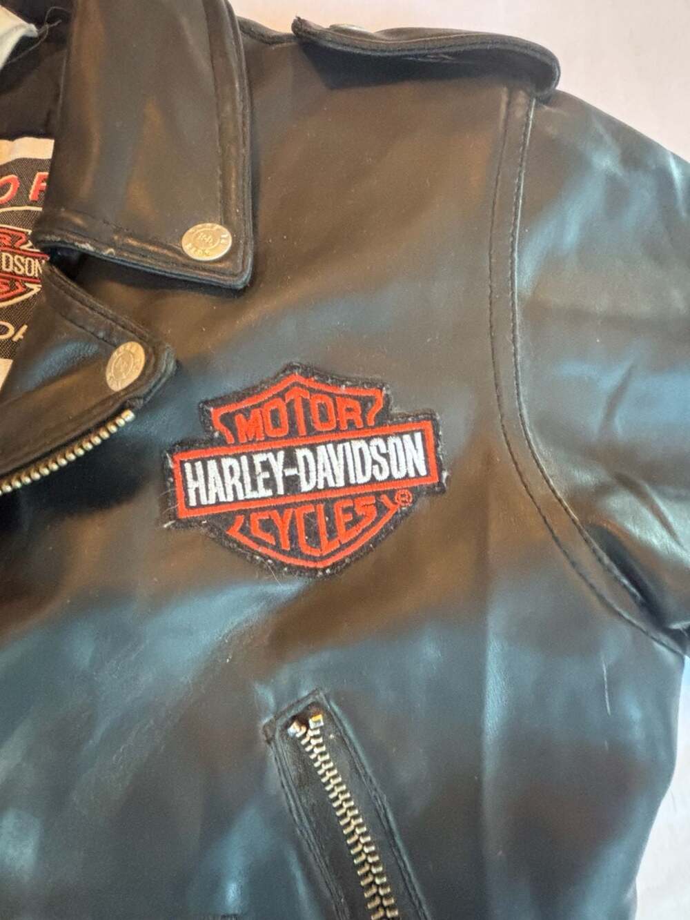 Harley-Davidson Born To Ride Black Faux Leather Biker Jacket Youth Size 7